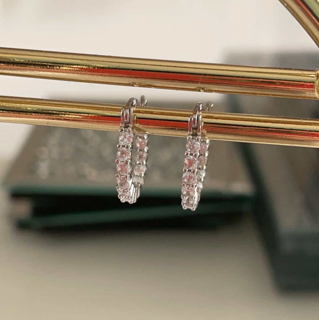 Brand New Large CZ Stone Small Hoop Pave Earrings