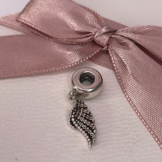 Genuine Pandora Angel Wing Feather Dangle Pave Charm