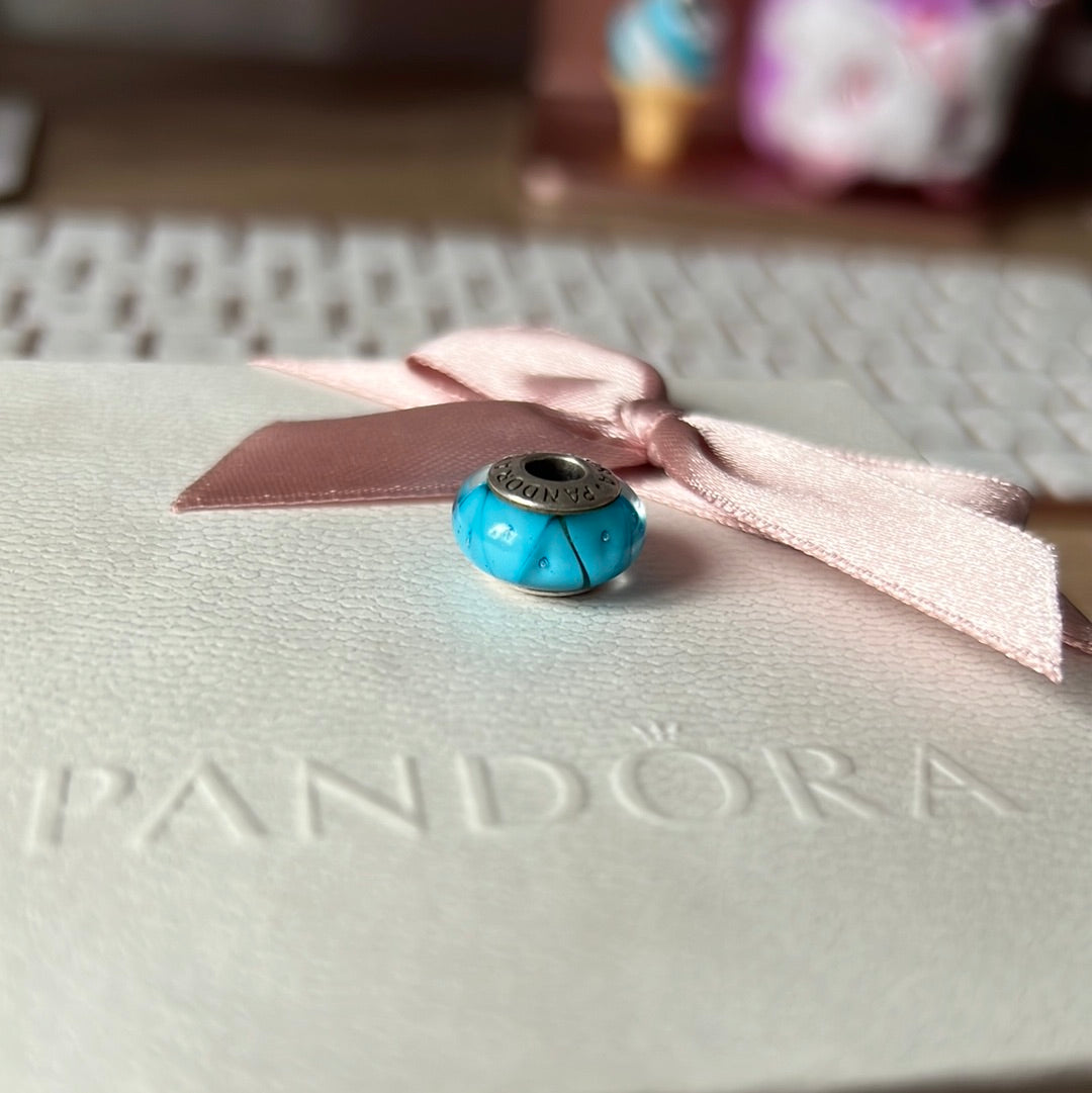 Genuine Pandora Blue Bubble and Triangle Glass Murano Charm