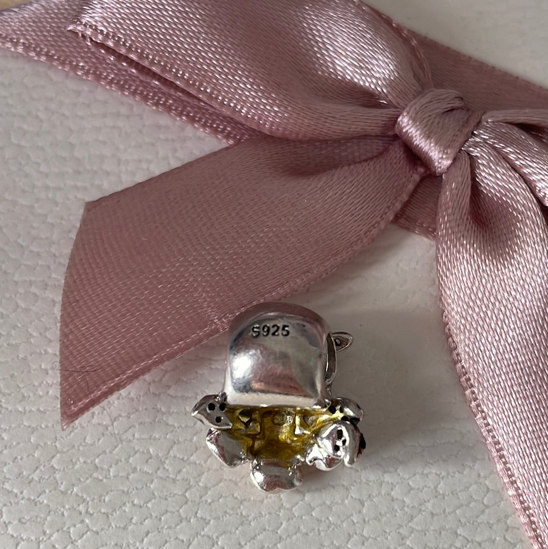 Sterling Silver Skull Charm With Pave Butterfly and Rose Gold Flowers