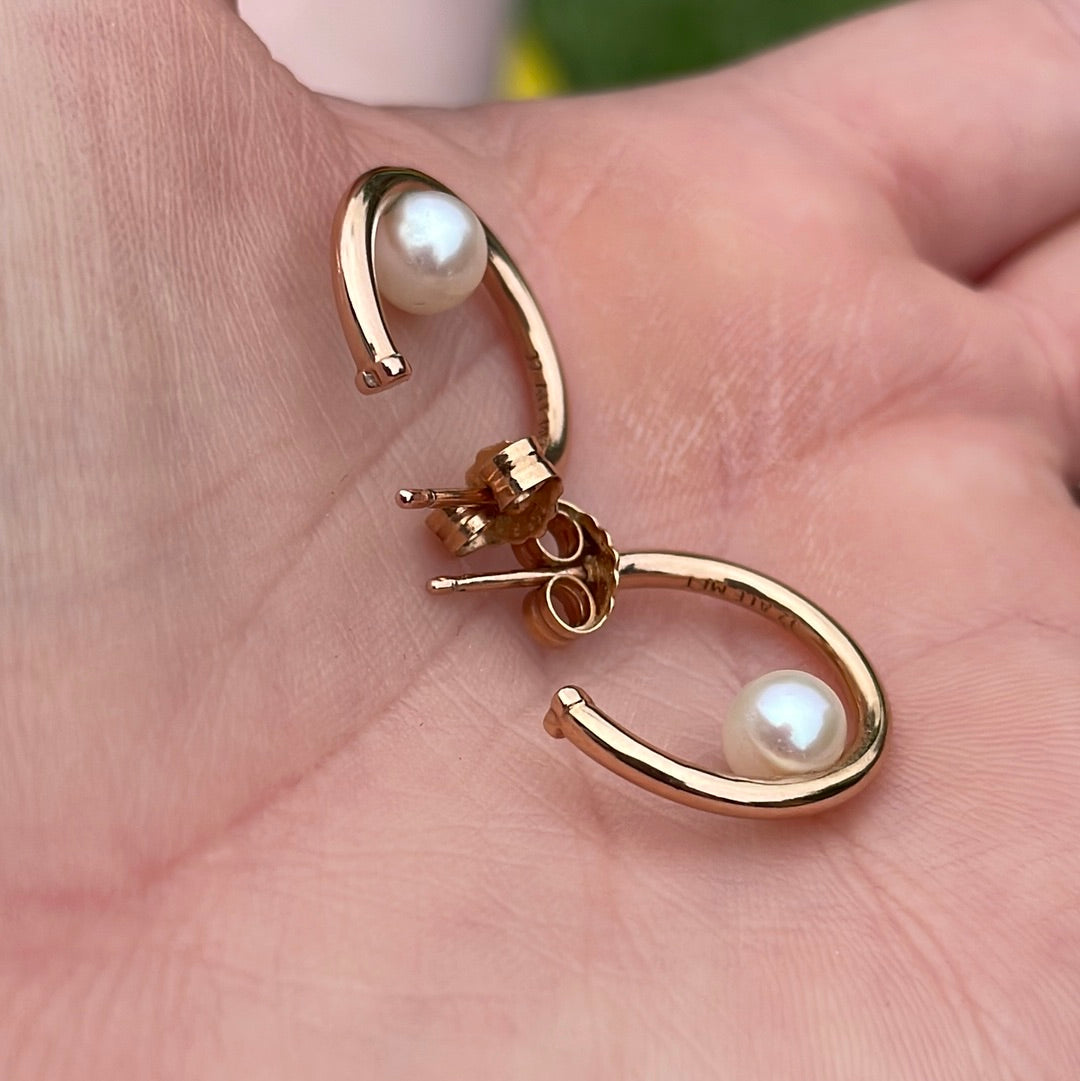 Genuine Pandora Rose Gold Pearl Hoop Earrings