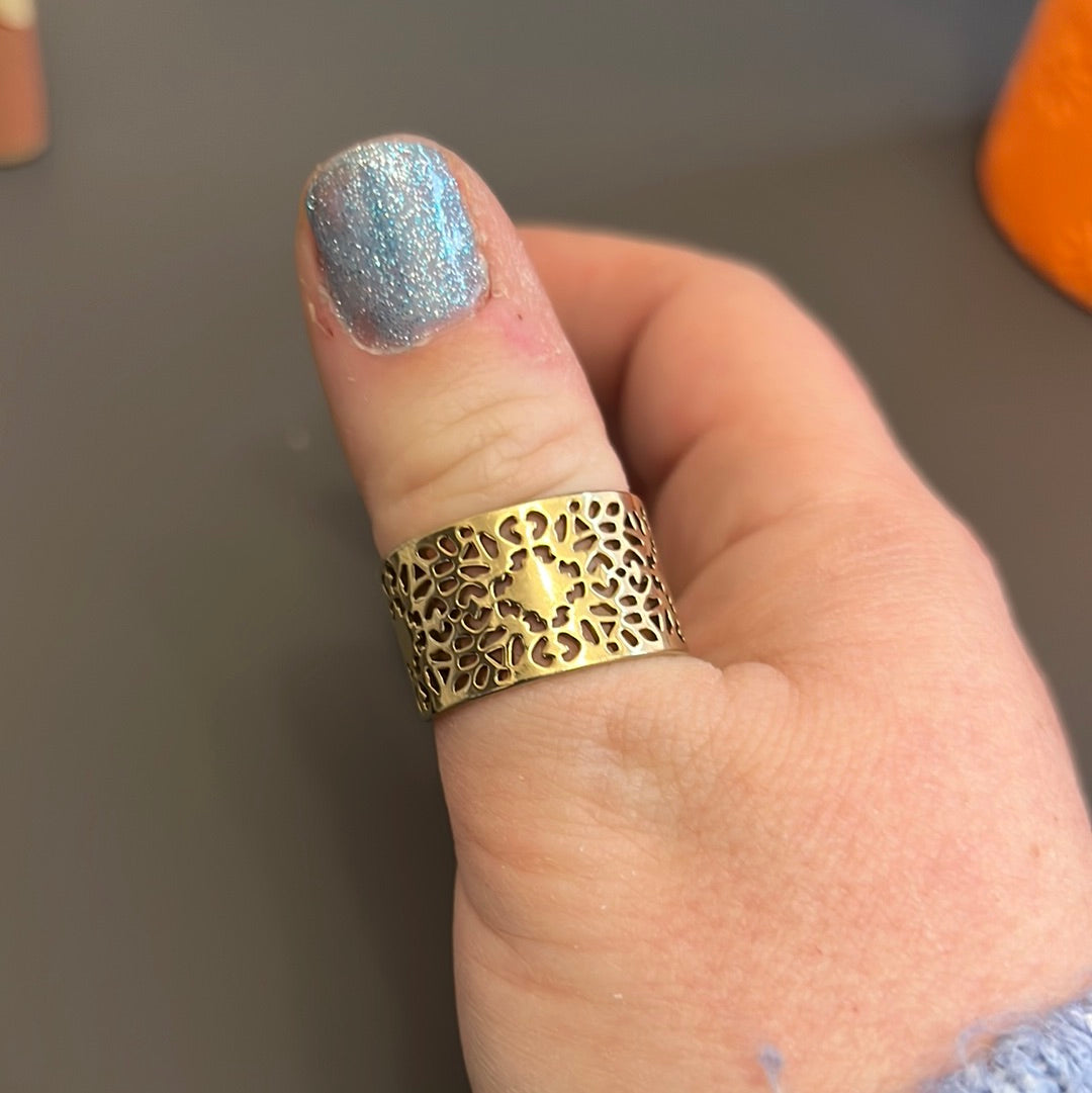 Gold Tone Openwork Open Back Ring Openwork Size 60+