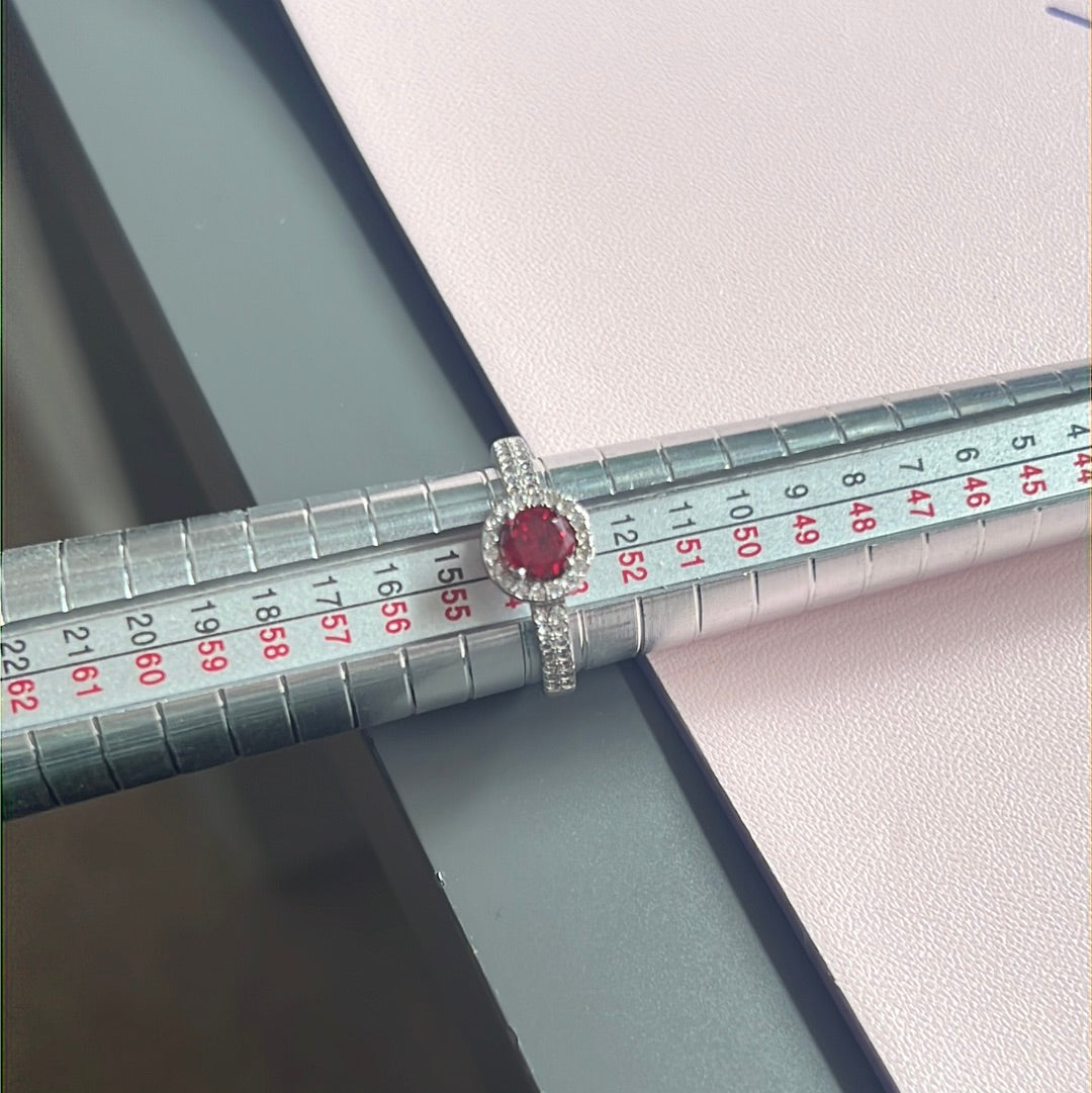 Sterling Silver Red Cz and Clear Pave Ring Size 54