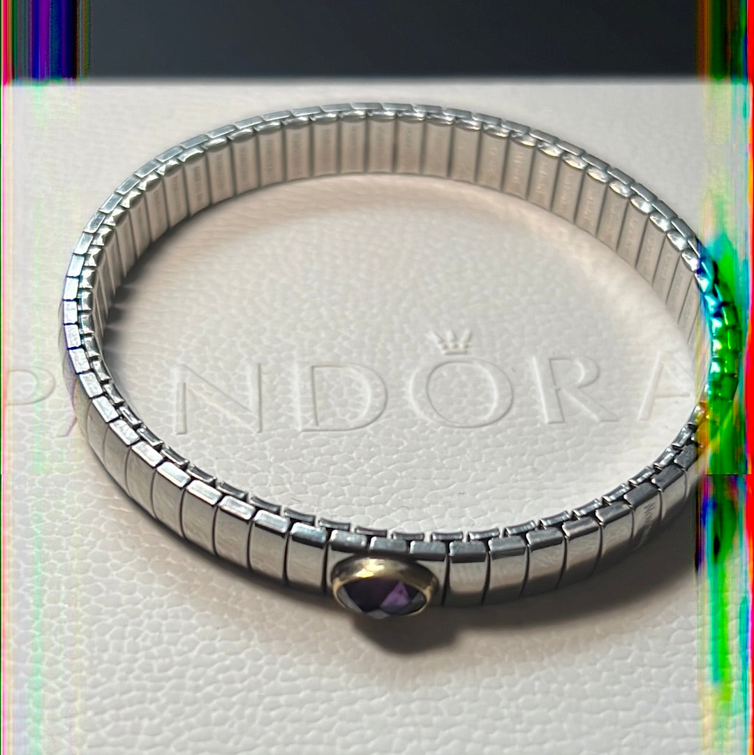 Genuine Nominations Sterling Silver Two Tone Amethyst Stretch Bracelet