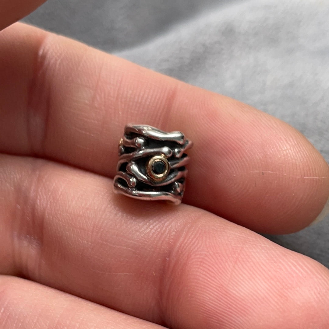 Genuine Pandora Two Tone Funny Bones Abstract With Black Diamonds RARE HTF  Charm