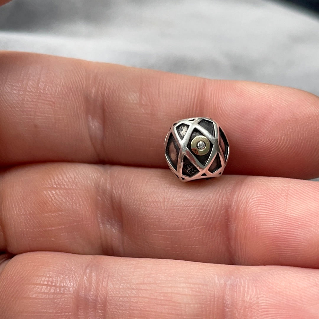 Genuine Pandora Two Tone Diamond Harlequin Charm Retired RARE HTF