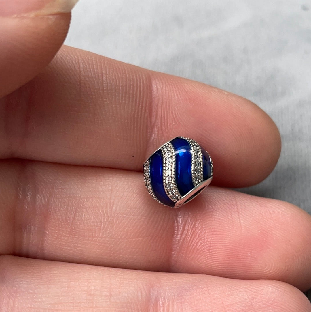 Genuine Pandora Blue Enamel Charm With Pave Swirl Lines Christmas
