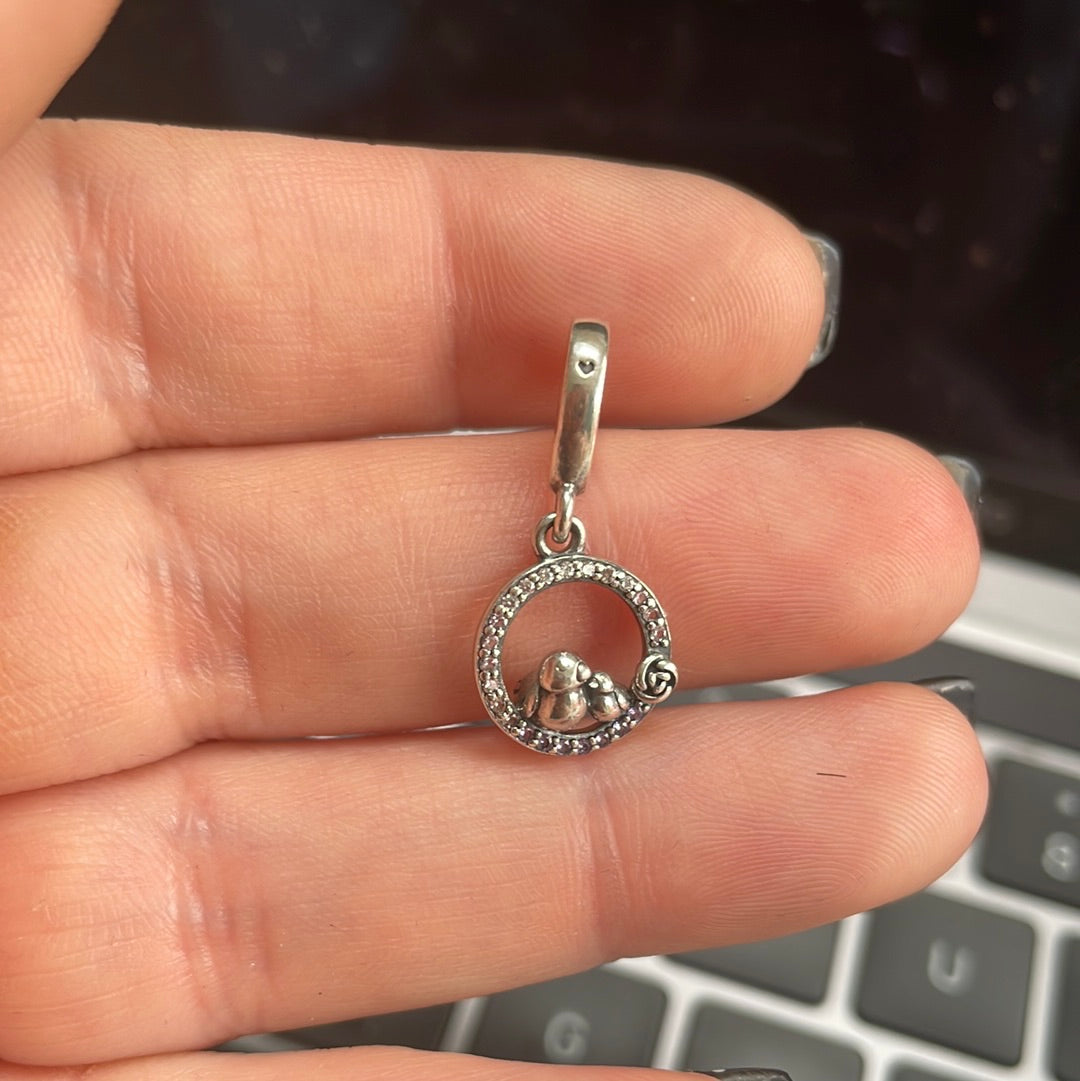 Genuine Pandora Mother and Baby Bird Pave Dangle