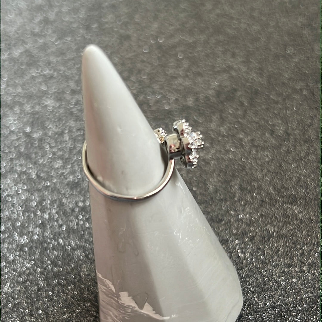 Beautiful Adjustable Anxiety Spinning Ring - Large Clear Pave 6 Petal Flower