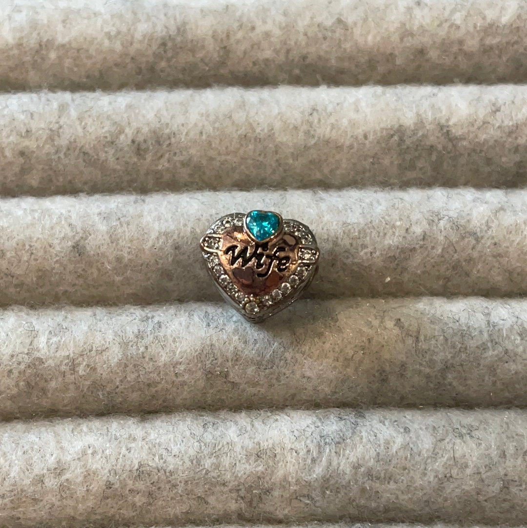 Unbranded wife heart charm with blue stone