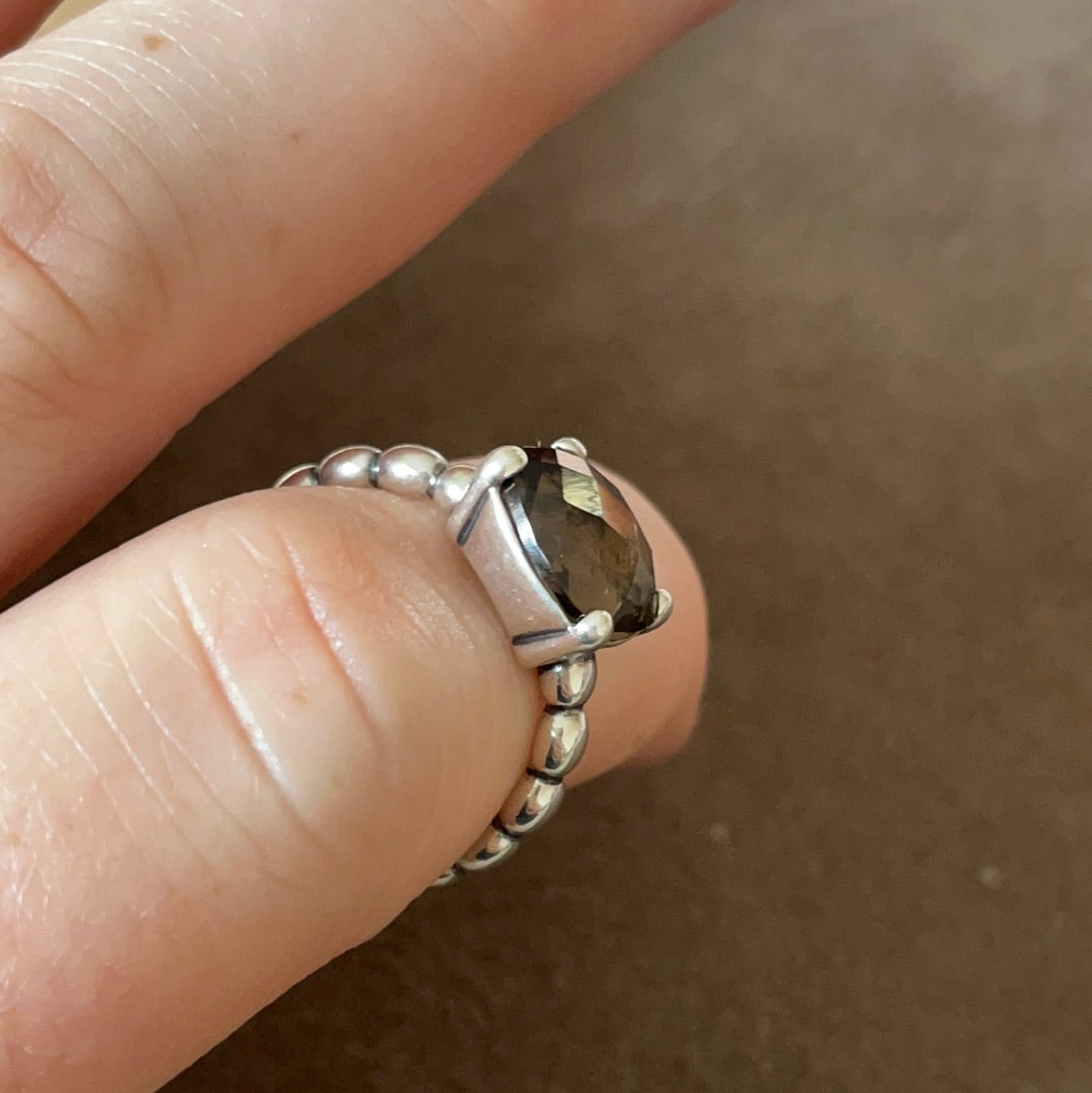 Genuine Pandora RARE HTF Brown Smoky Brown Stone Beaded Band Ring Size 54