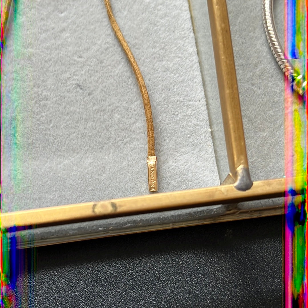 Genuine Pandora Light Tan Leather Lariat String with Solid Gold G585 Ends Rare 90cm