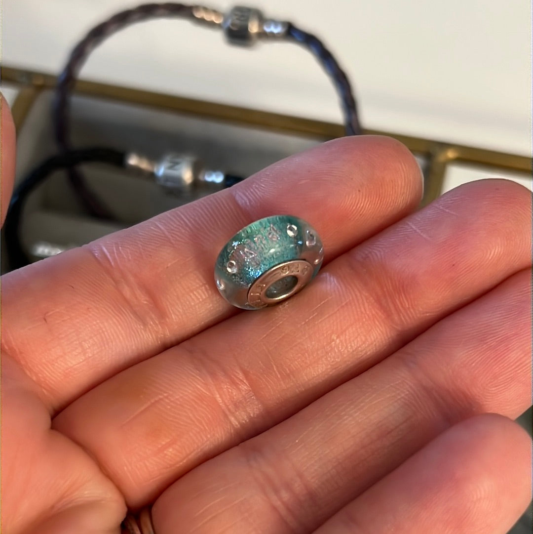 Genuine Chamilia Blue Foil Iridescent CZ Murano Charm
