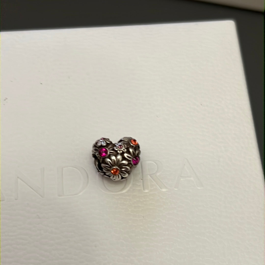 Genuine Chamilia heart with Flower Colourful CZ stone