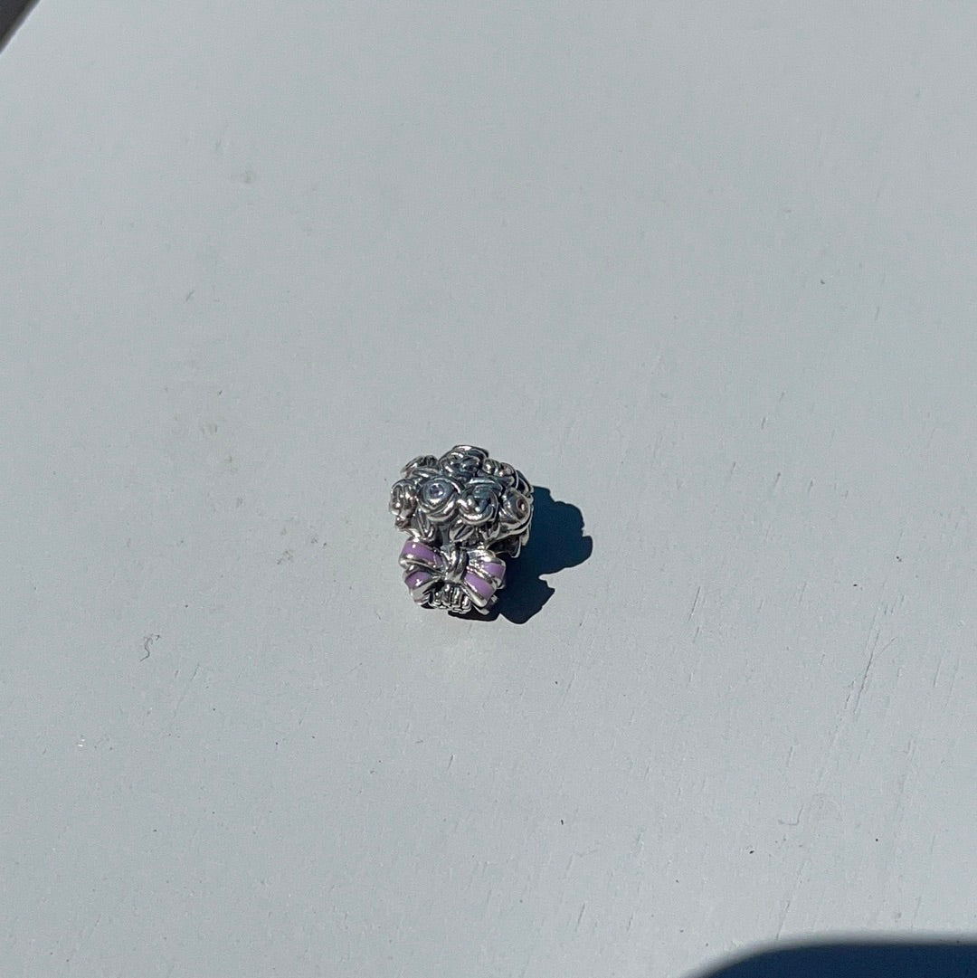 Genuine Pandora Bunch of Flowers Purple Stone Enamel Bouquet Charm