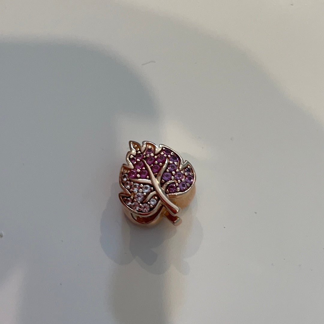Genuine Pandora Brand New Pave Rose Gold Leaf Charm