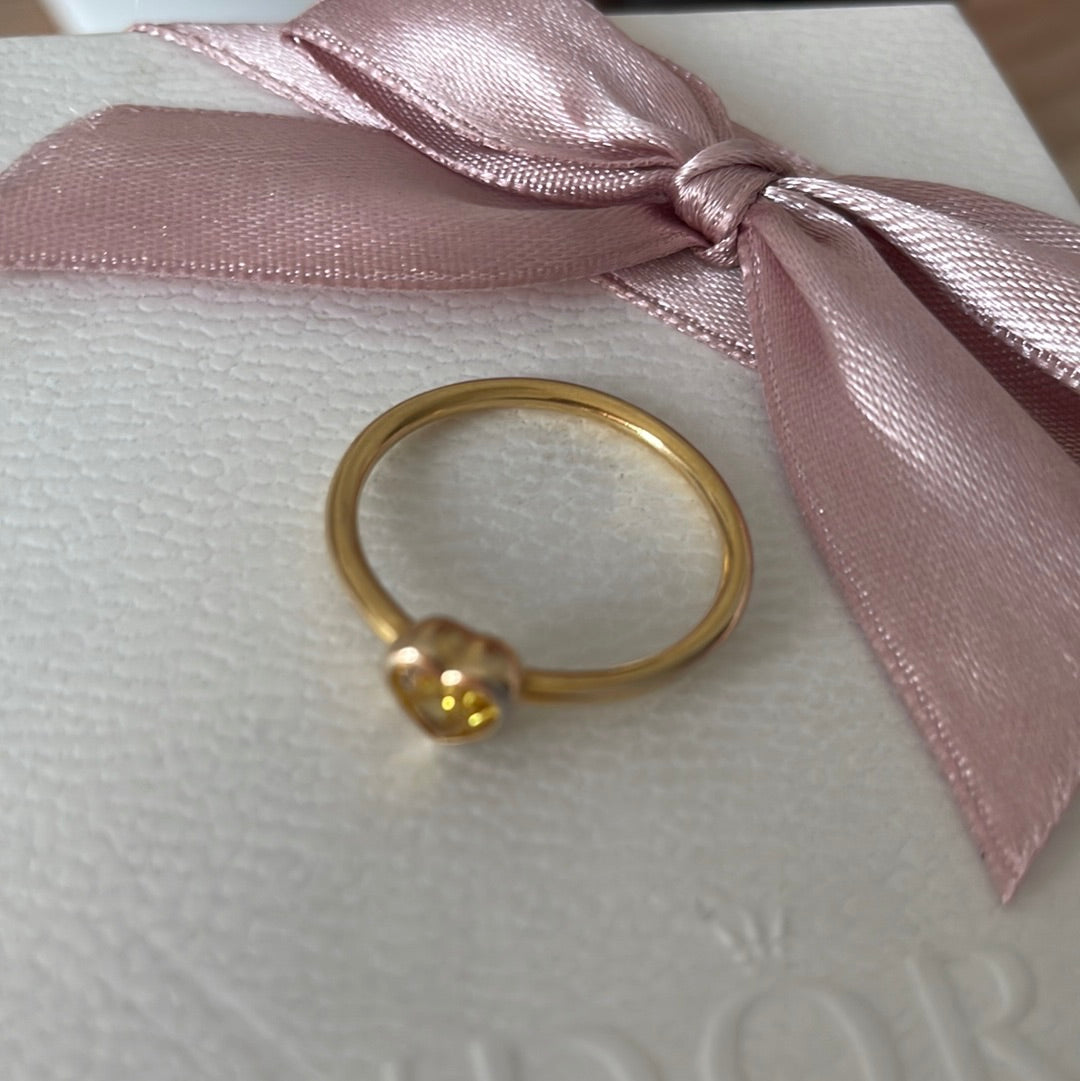 Genuine Pandora Shine Gold Amber Stone Heart Ring 58
