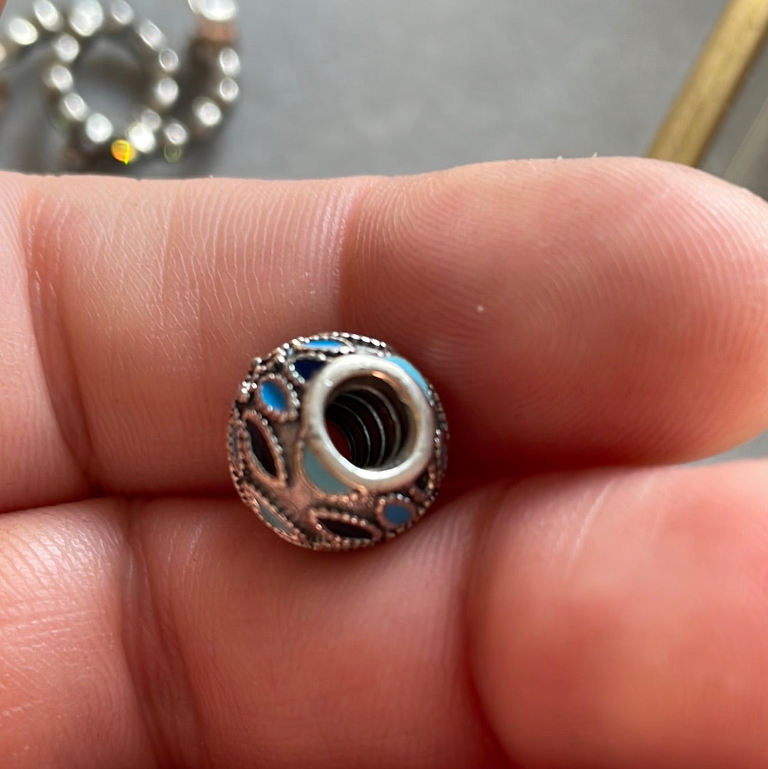 Genuine Pandora Blue Enamel Abstract Petal Flower Charm