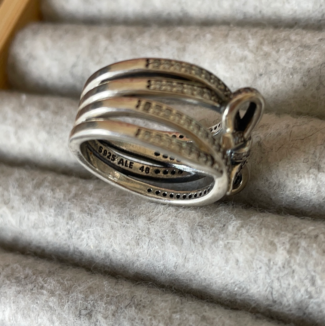 Genuine Pandora Pave Chunky Sparkle Bow Ring in Size 54 No Stones Missing