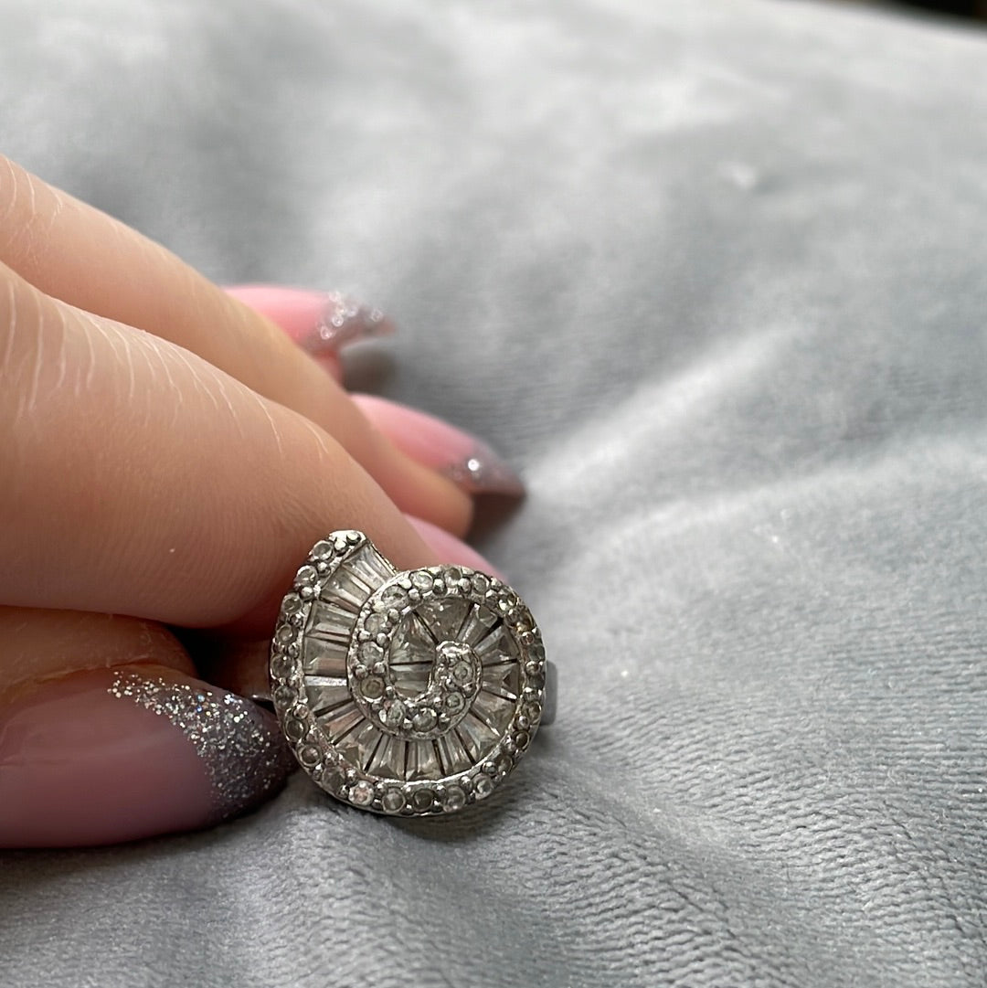 Sterling Silver Pave and CZ Shell Ring Size 58