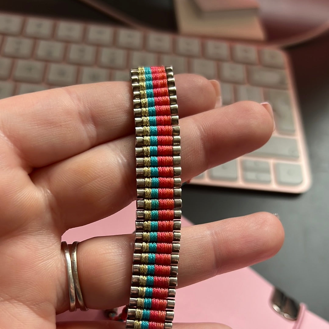 Genuine Links of London Sterling Silver Bracelet Multicoloured Cord Friendship Bar