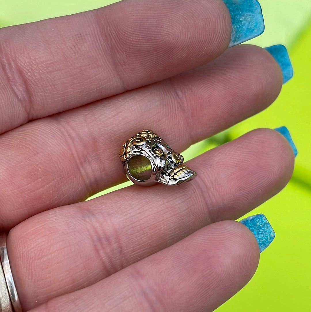 Skull Charm With Gold Tone Roses