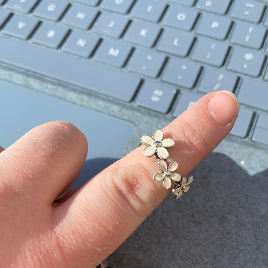 Genuine Pandora Triple Enamel White Daisy Ring Size 54