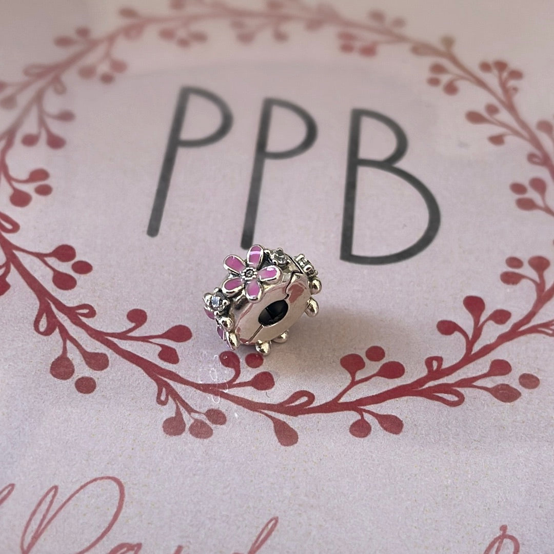Genuine Pandora Pink Flower and Pave Silicone Clip ONE