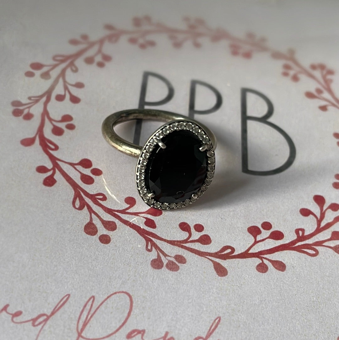 Genuine Pandora Rare and Retired Black Onyx Stone Amethyst Pave Ring in Size 52 HTF