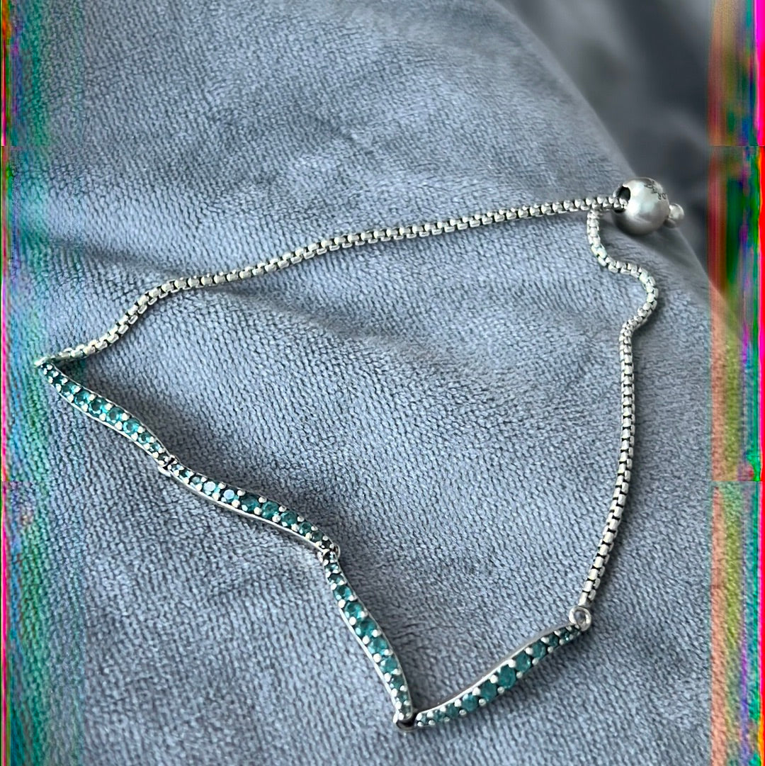 Genuine Pandora Blue CZ Wavy Slider Tennis Sparkle Bracelet