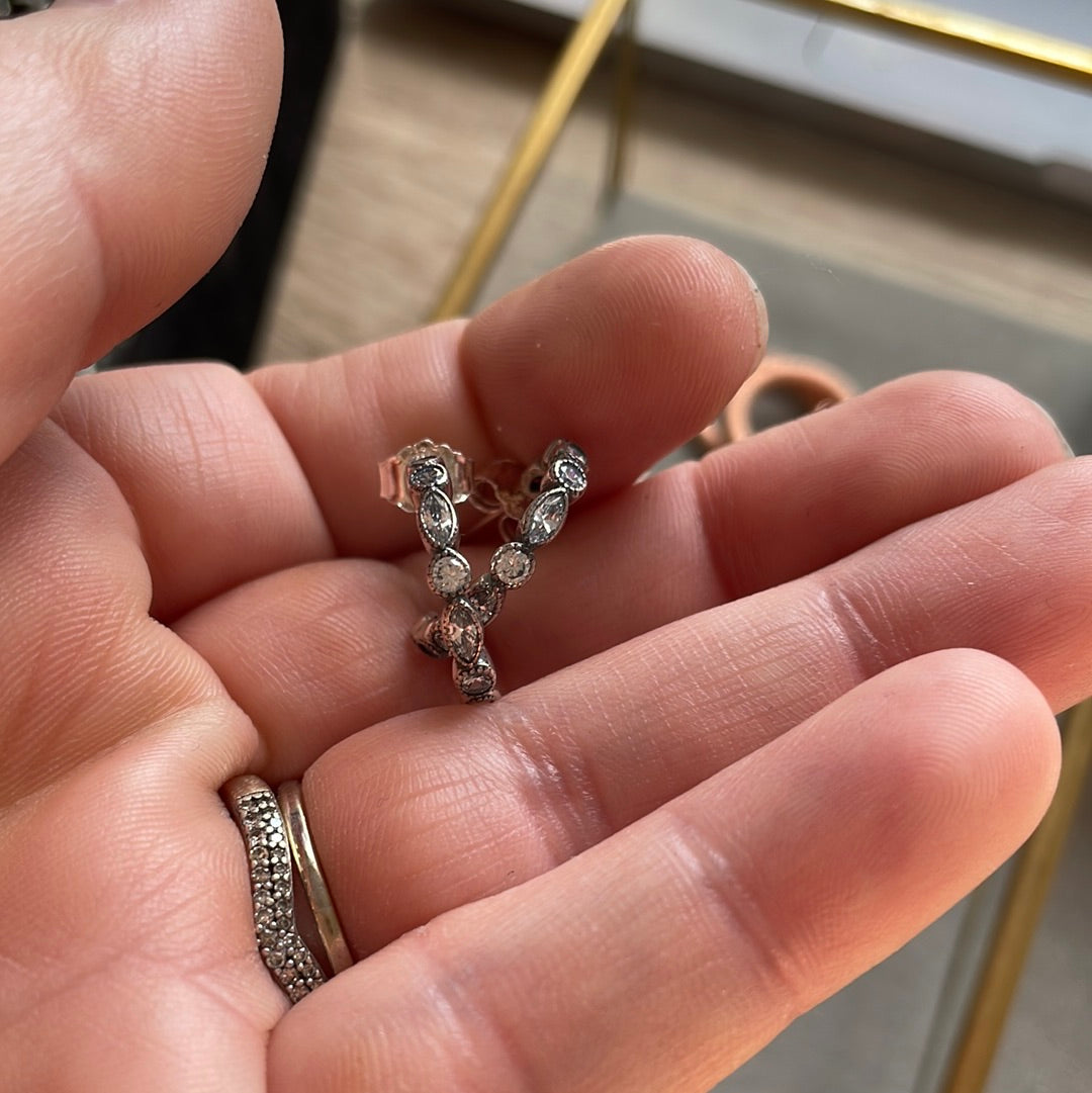Unbranded Sterling Silver 3/4 Pave CZ Hoop Earrings