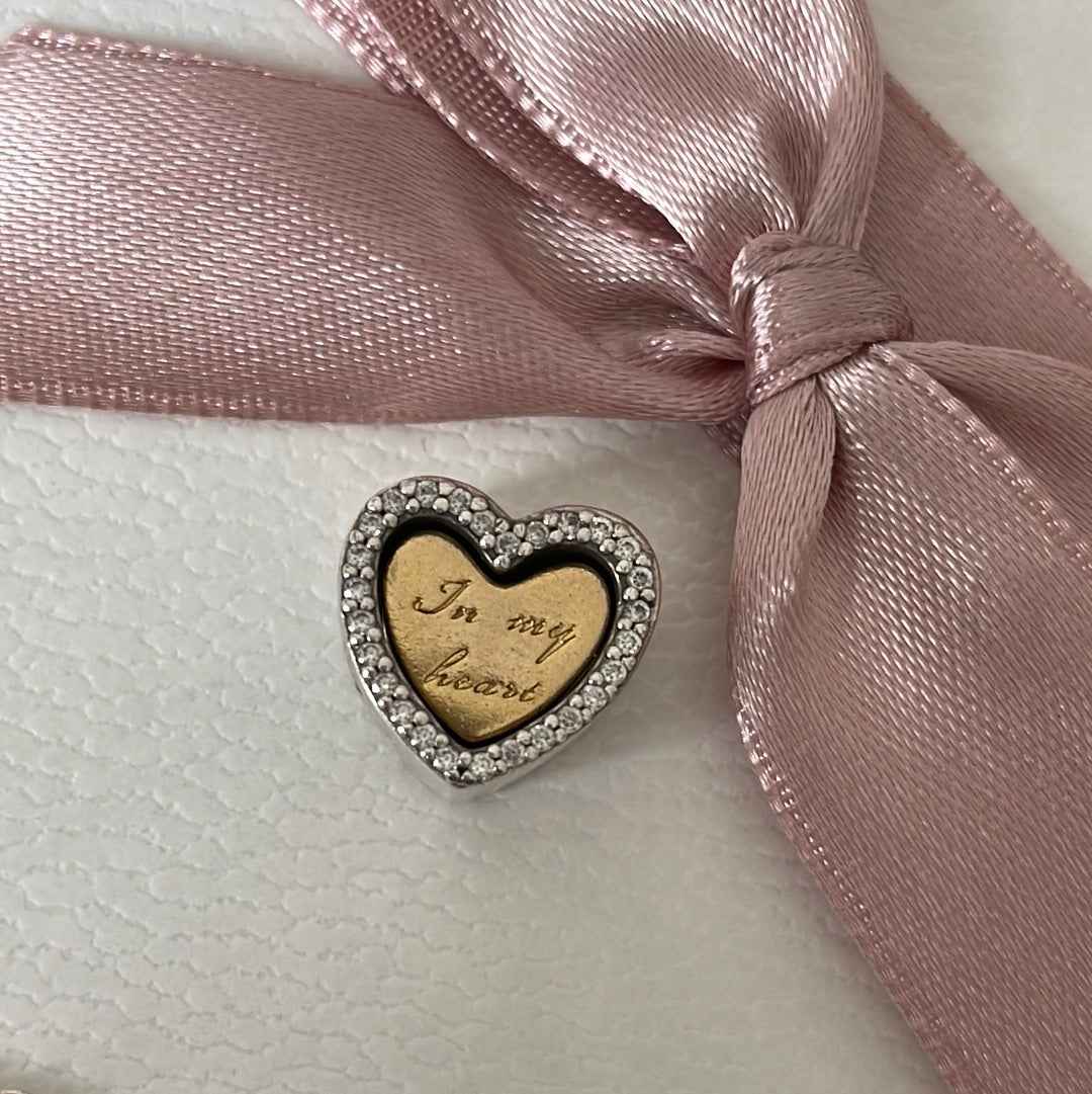 Genuine Pandora Two Tone Heart Pave with Removable Heart Charm 'in my heart'