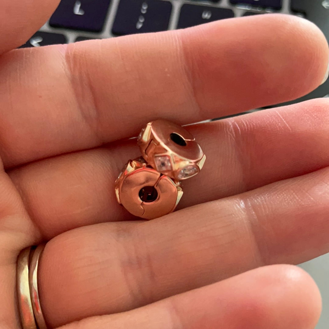 Genuine Pandora Rose Gold Silicone Pave Geometric Shapes Clips PAIR