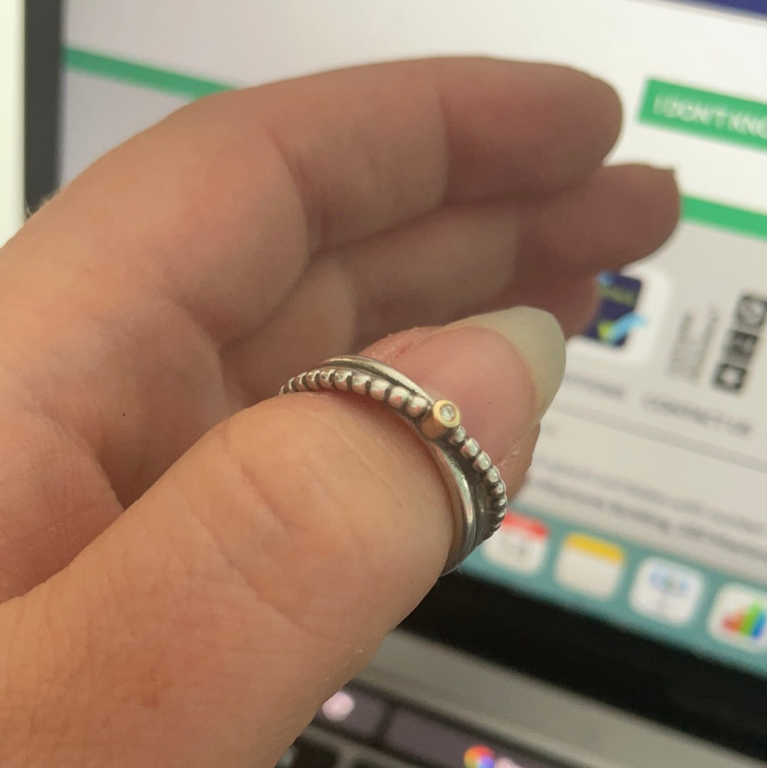 Genuine Pandora RARE and RETIRED Rising Star Two Tone Ring Kerry's Diamond Size 60