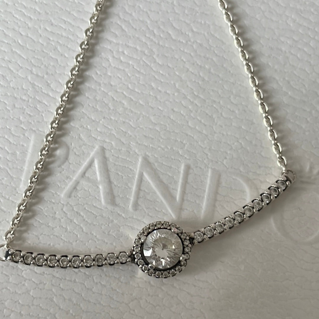 Genuine Pandora Pave Bar With Circle CZ Necklace 40cm drop