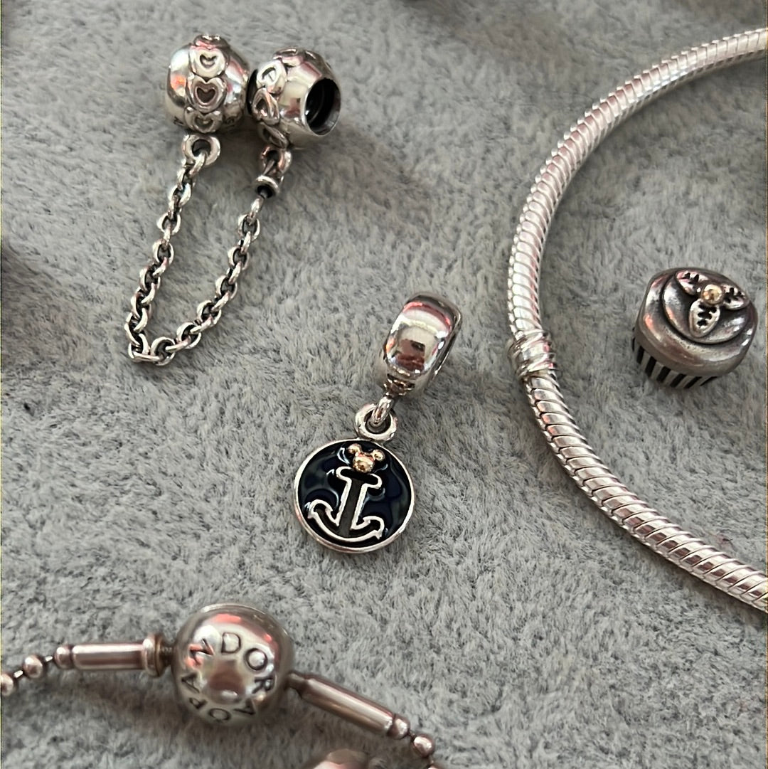 Genuine Pandora Rare Two Tone Disney Cruise Liner Enamel Anchor Dangle Charm HTF