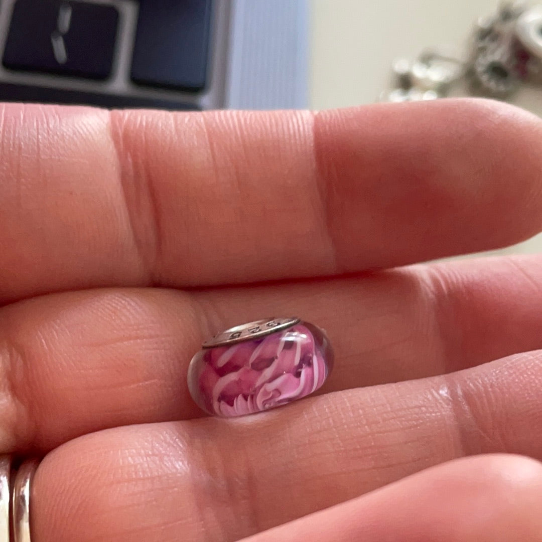 Genuine Chamilia Pink and White Knot Rope Pattern Murano Charm