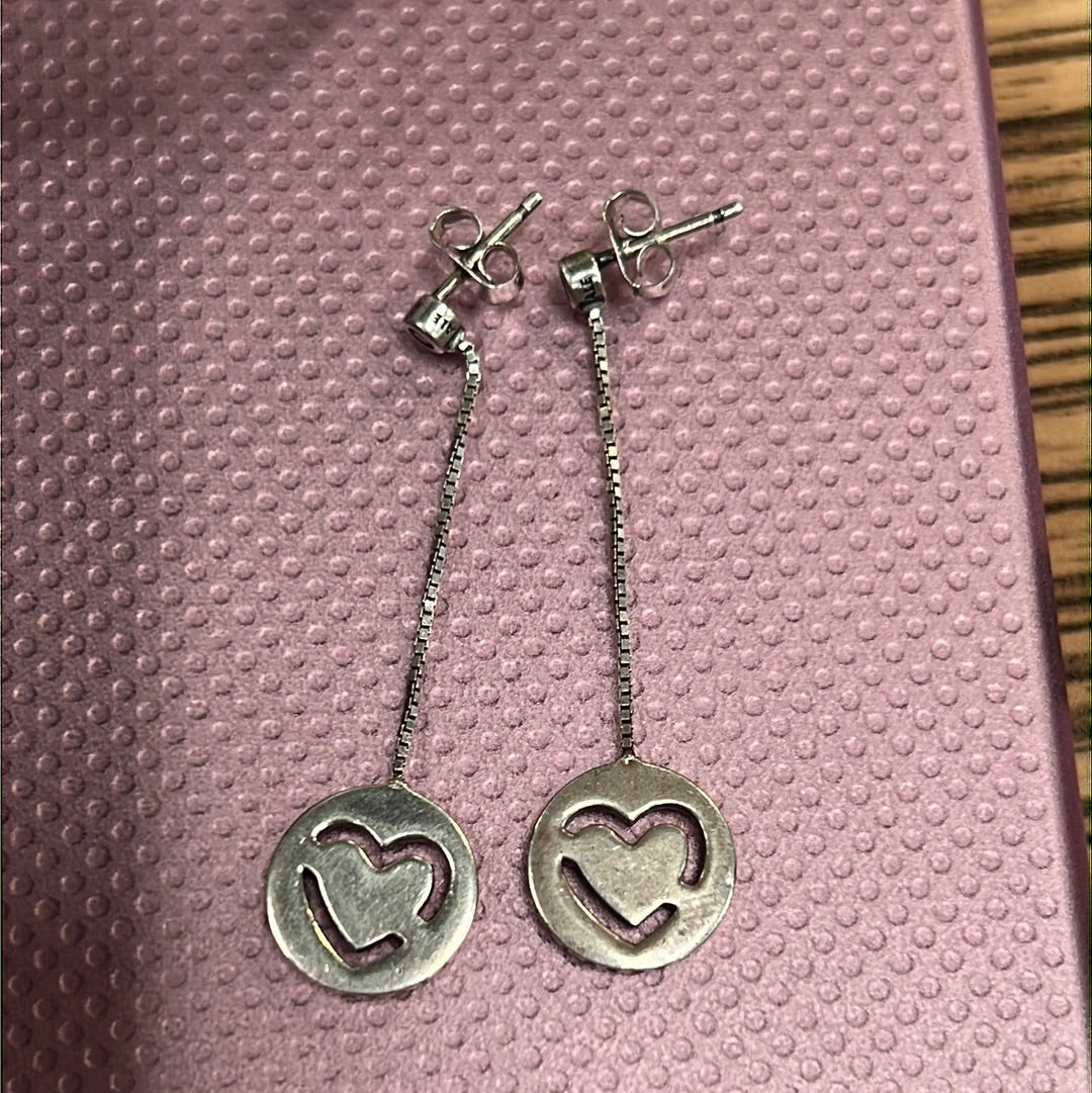 Genuine Pandora Etched Heart Love Dangle Earrings