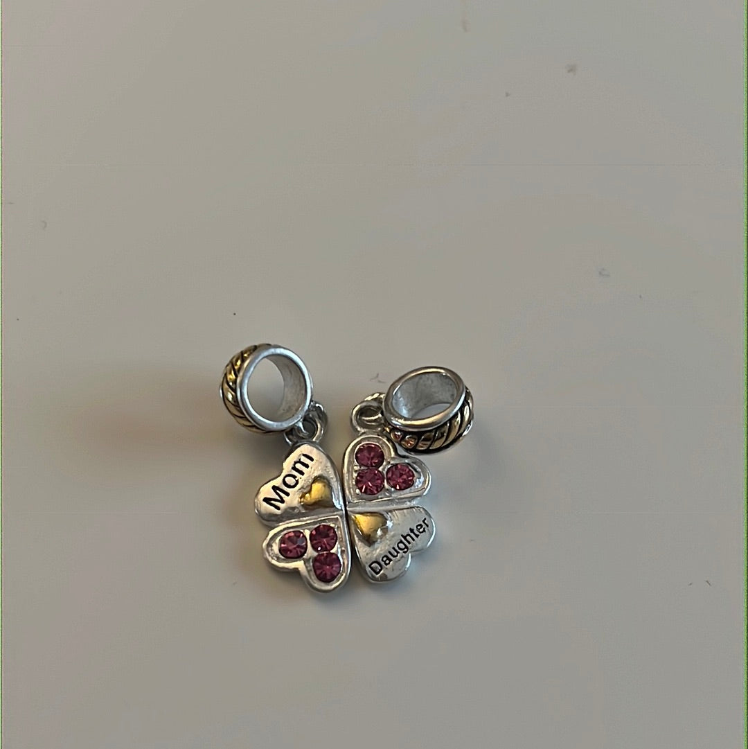 Sterling Silver Mother and Daughter Charm Hearts Charms