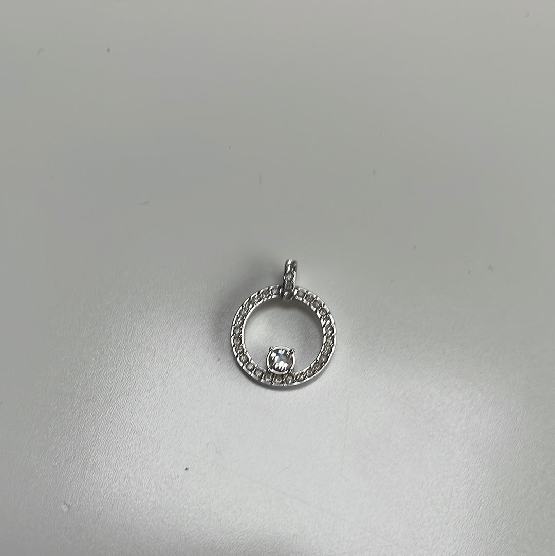 Sterling Silver Pave Circle Pendant Charm