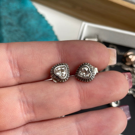 Genuine Pandora CZ Pave Heart Earrings