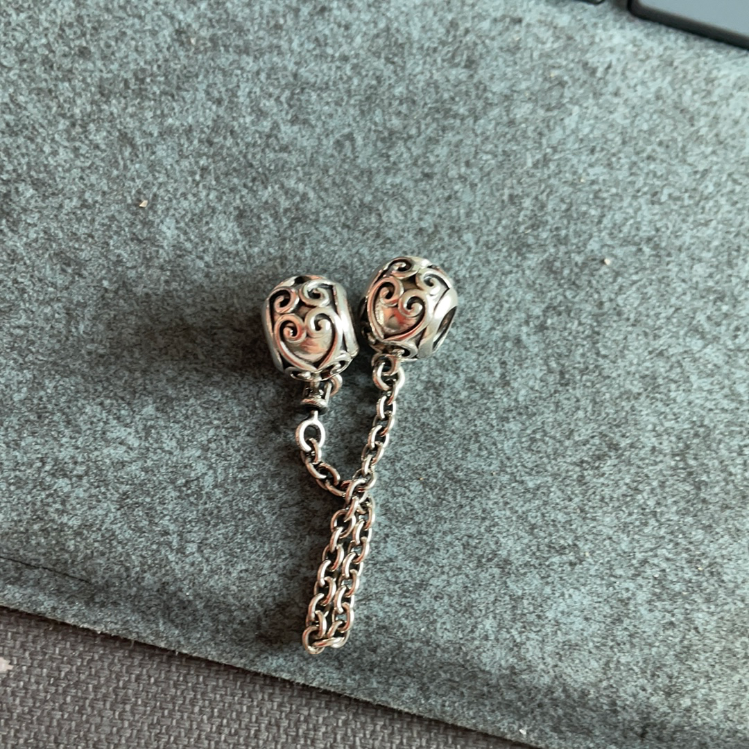 Genuine Pandora Enchanted Style Safety Chain Swirly Hearts