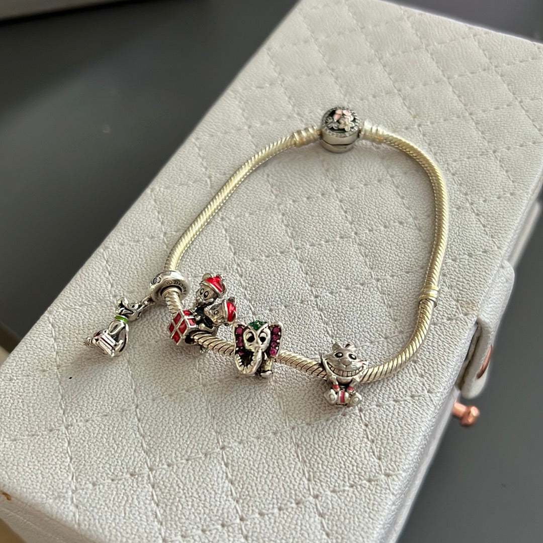 Bundle of Sterling Silver Charms and Bracelet Disney