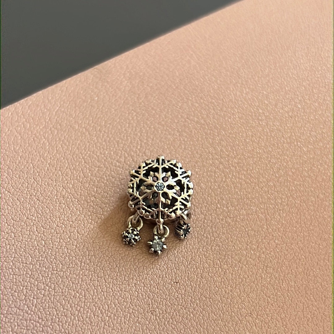 Genuine Pandora Icy Snowflake Dangle Blue CZ New Style Charm