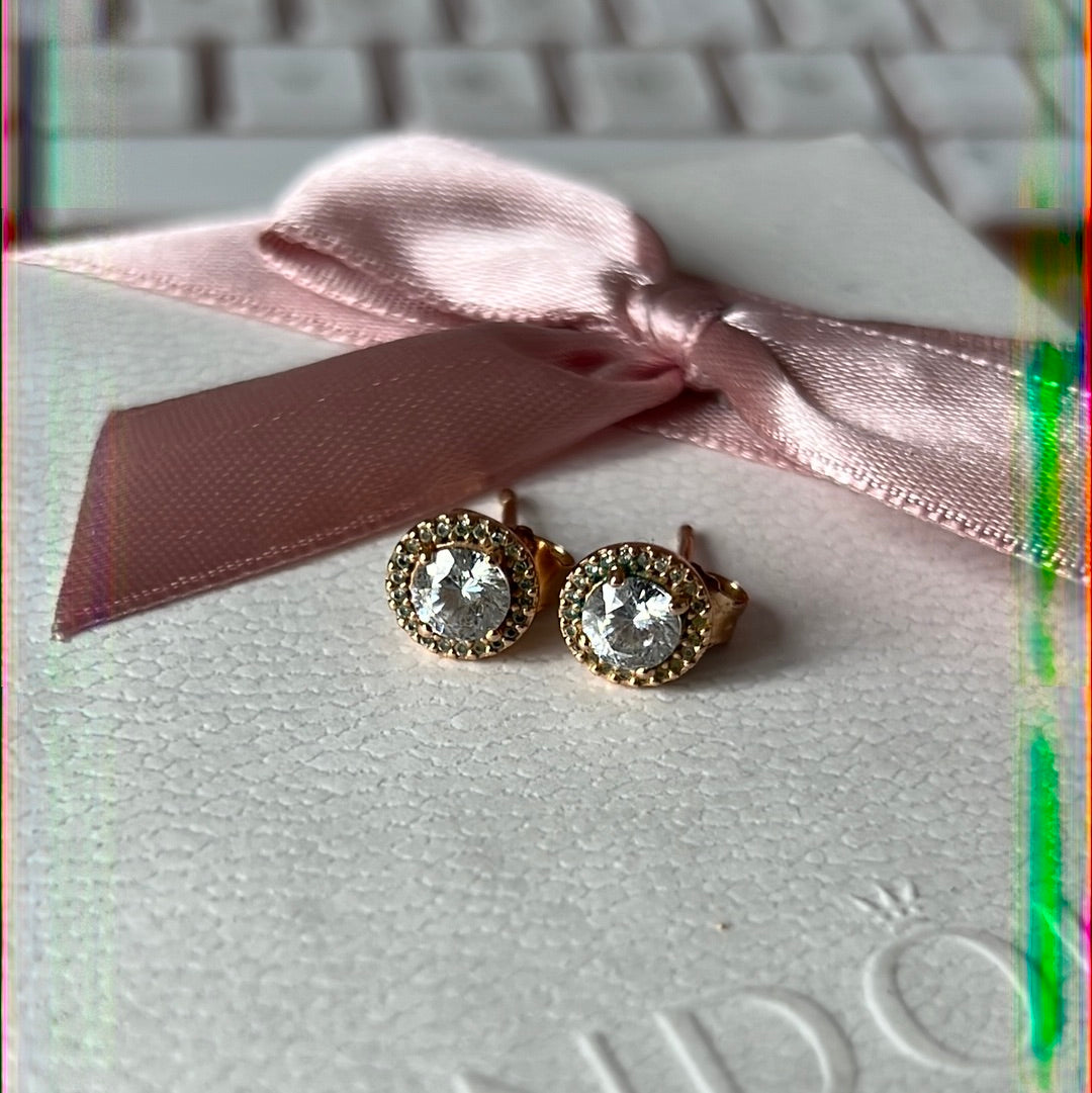 Genuine Pandora Rose Gold Beautiful Clear Circle Earrings Studs BEAUTIFUL