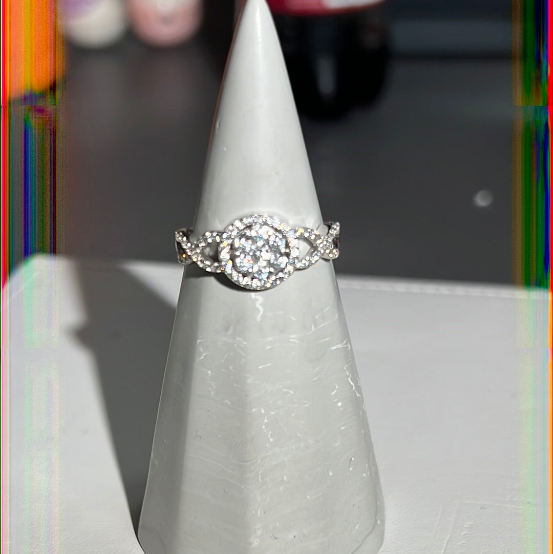 Sterling Silver Pave Beautiful Flower Twist Stone Ring Size 60