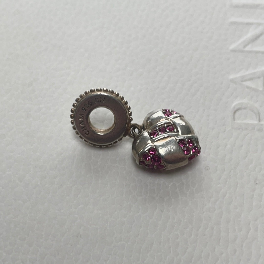 Genuine Chamilia Pink CZ Stone Dangle Heart Charm Pendant