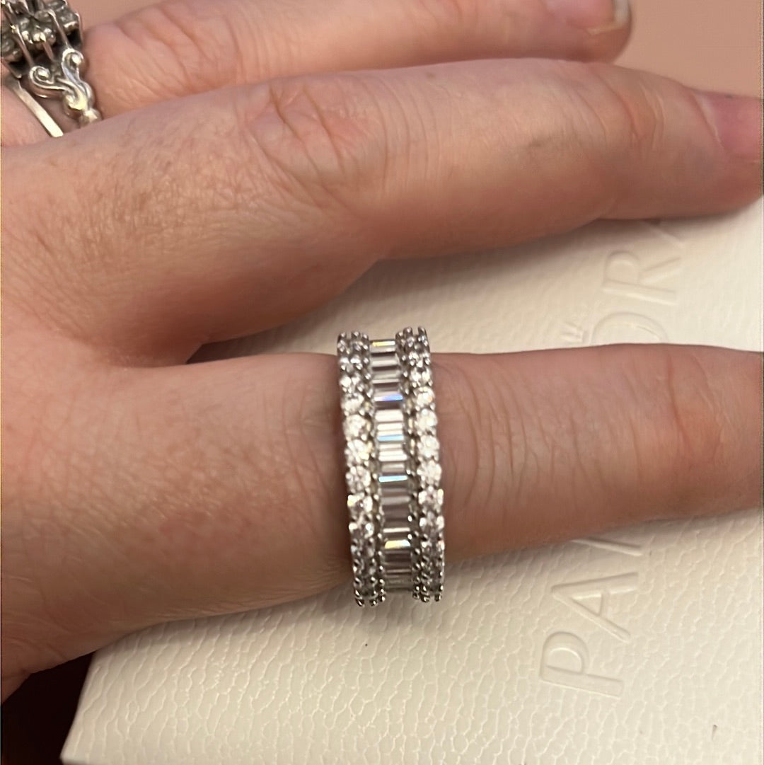 Sterling Silver Huge Clear CZ Pave Line Ring Size 60
