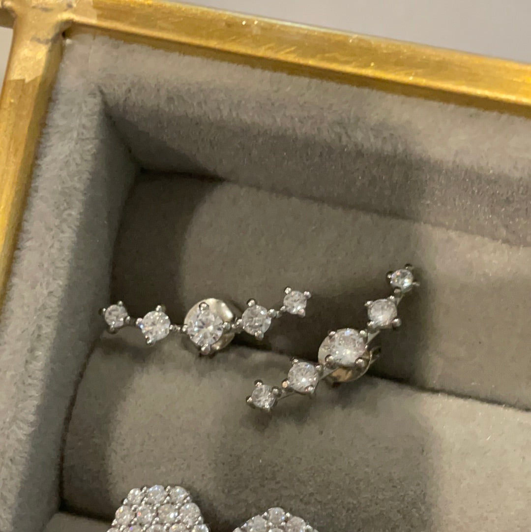 Brand New Sterling Silver Beautiful Clear Pave Dot Climber Earrings
