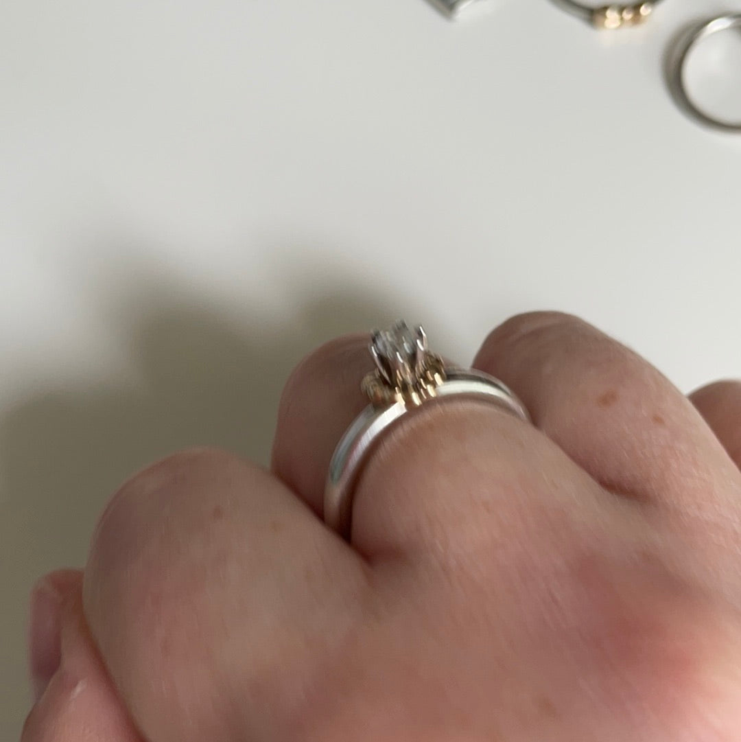 Pandora VERY RARE Vintage Clear Stone Oxidised Ring Rare with 14K Beaded Gold Hoop Circle